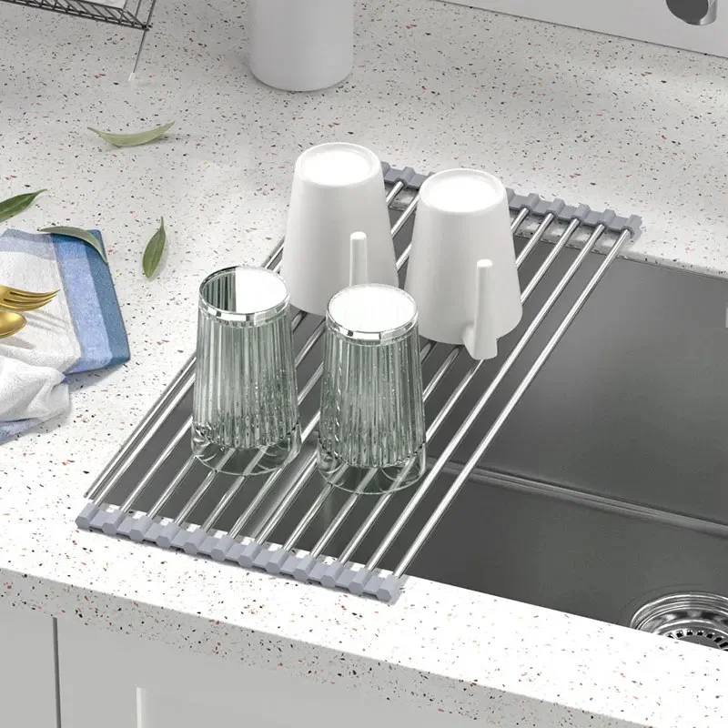 Rollable Foldable Stainless Steel Dish Drying Rack – 12 Rods, 37 × 24 cm_001021