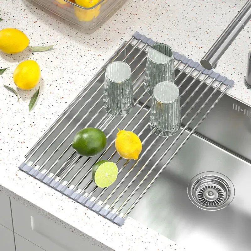 Rollable Foldable Stainless Steel Dish Drying Rack – 12 Rods, 37 × 24 cm_001021