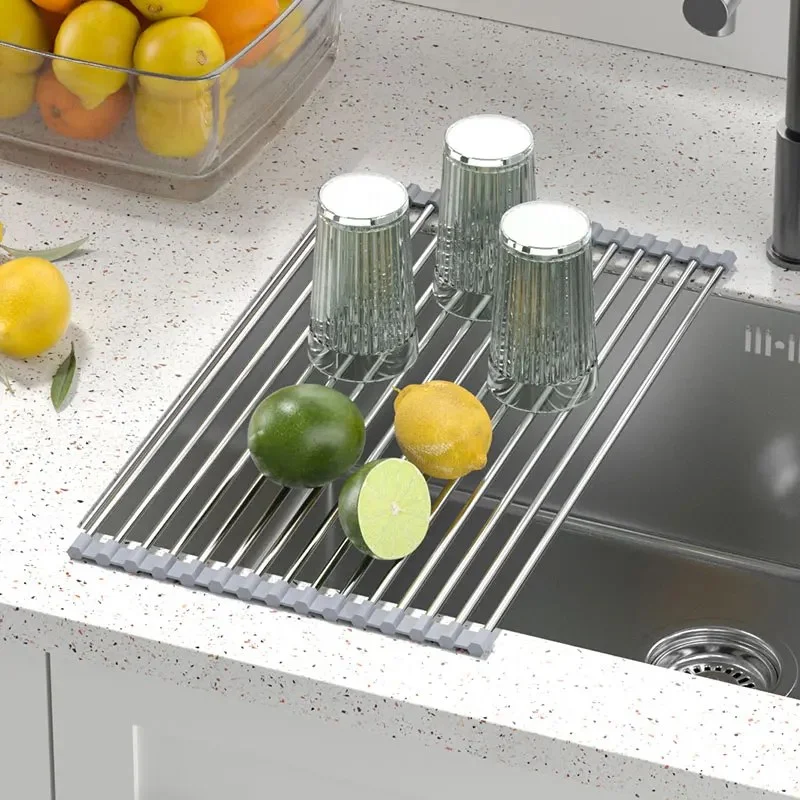 Rollable Foldable Stainless Steel Dish Drying Rack – 12 Rods, 37 × 24 cm_001021