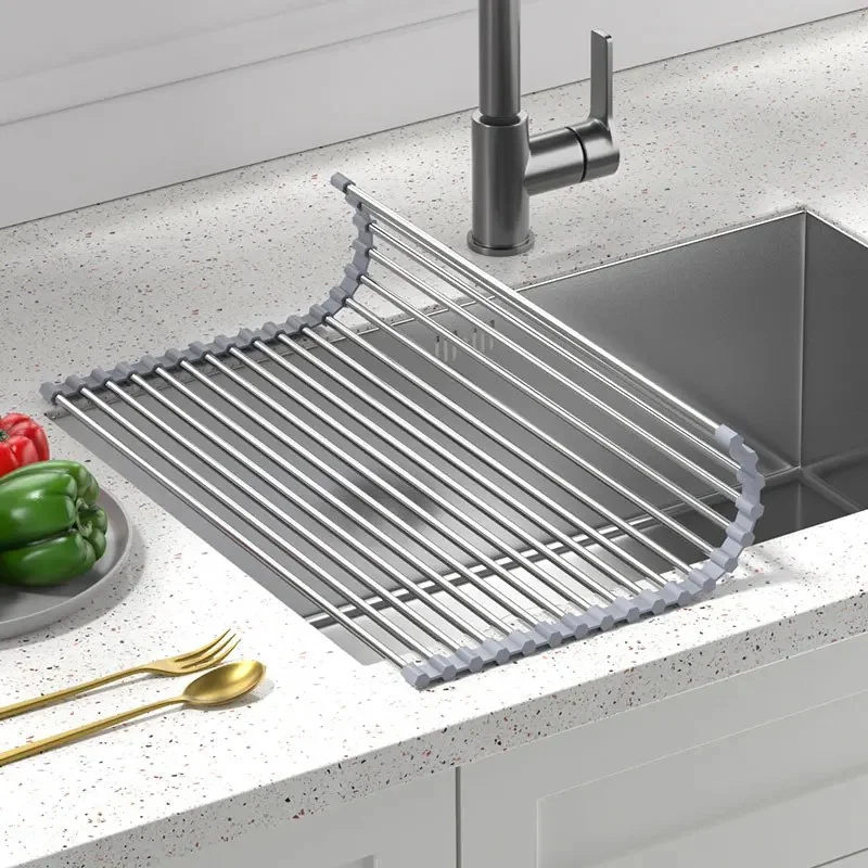Rollable Foldable Stainless Steel Dish Drying Rack – 12 Rods, 37 × 24 cm_001021