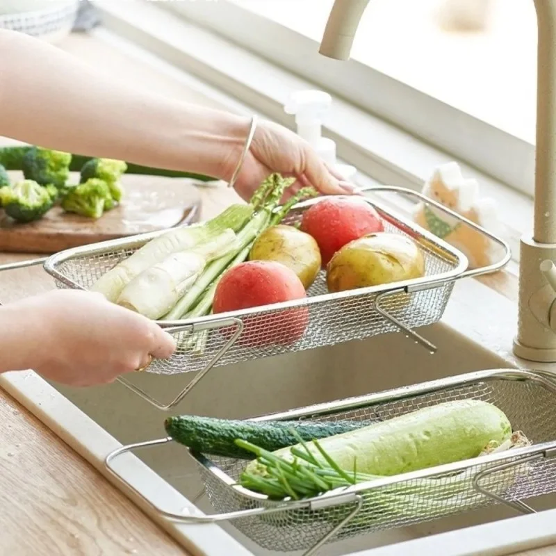 Extra Large Retractable Stainless Steel Kitchen Sink Drain Basket – Adjustable 37cm to 51.5cm_001022