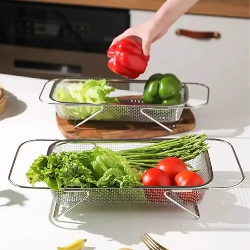 Extra Large Retractable Stainless Steel Kitchen Sink Drain Basket – Adjustable 37cm to 51.5cm_001022