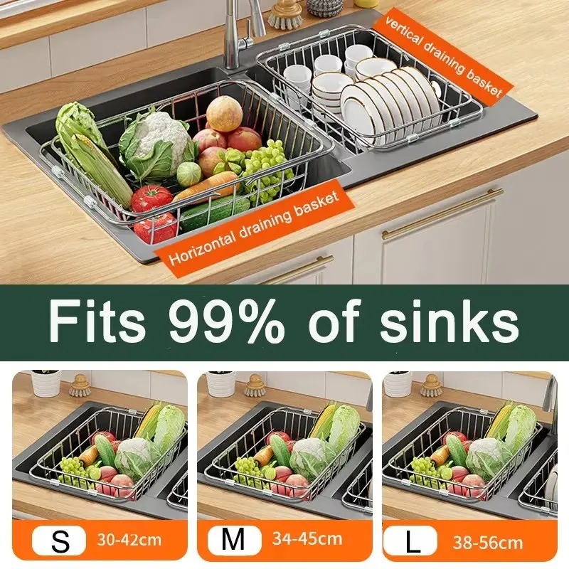 Stainless Steel Telescopic Sink Drain Rack – Adjustable Dish Drying Basket_001023