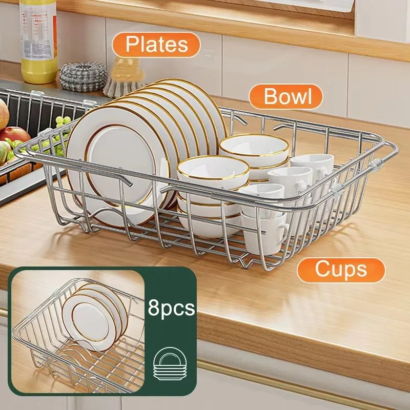 Stainless Steel Telescopic Sink Drain Rack – Adjustable Dish Drying Basket_001023