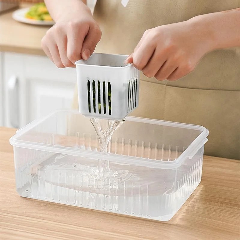 6-Grid Refrigerator Organizer Storage Box – PP Food & Vegetable Drain Basket with Fresh-Keeping Compartments