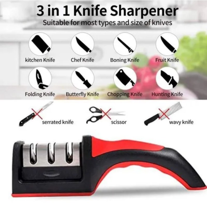 Stainless Steel Kitchen Knife Sharpener – Manual Knife Sharpening Tool & Blade Grinder