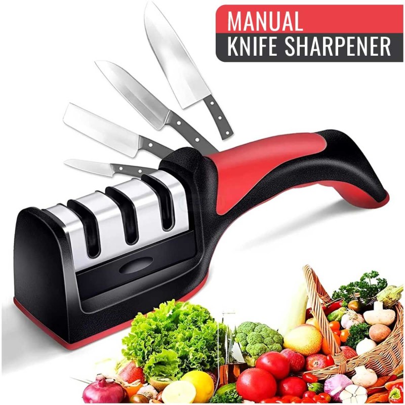 Stainless Steel Kitchen Knife Sharpener – Manual Knife Sharpening Tool & Blade Grinder