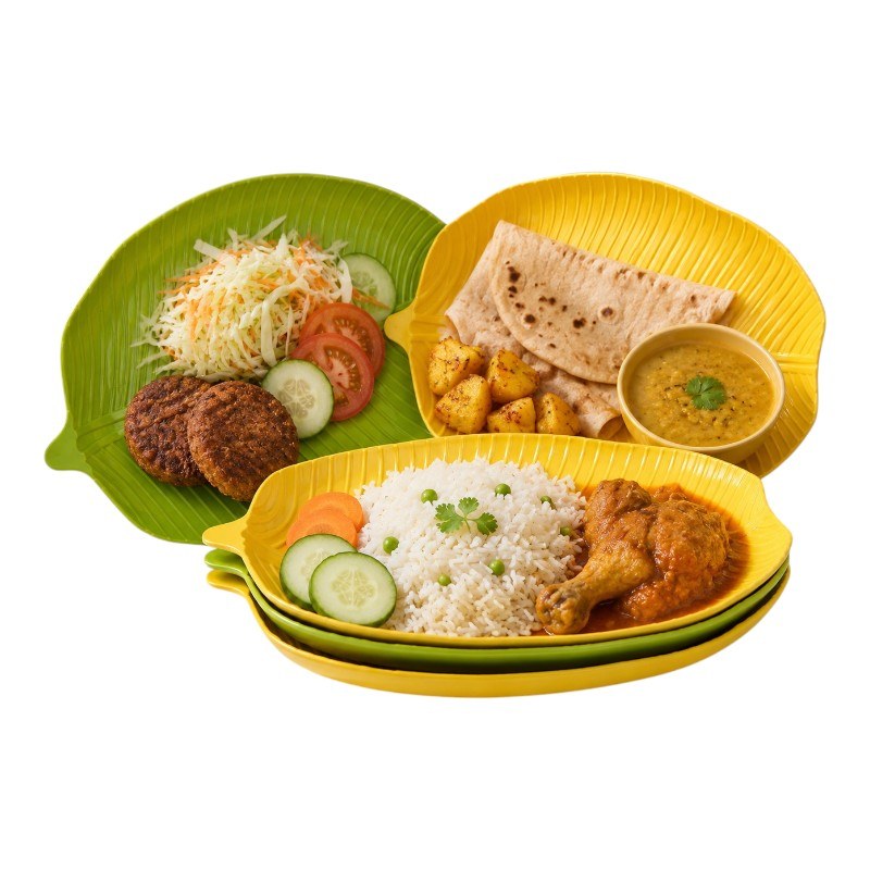 4-Piece Leaf-Shaped Fruit & Snack Serving Tray – Large Capacity Plastic Salad & Snack Plates