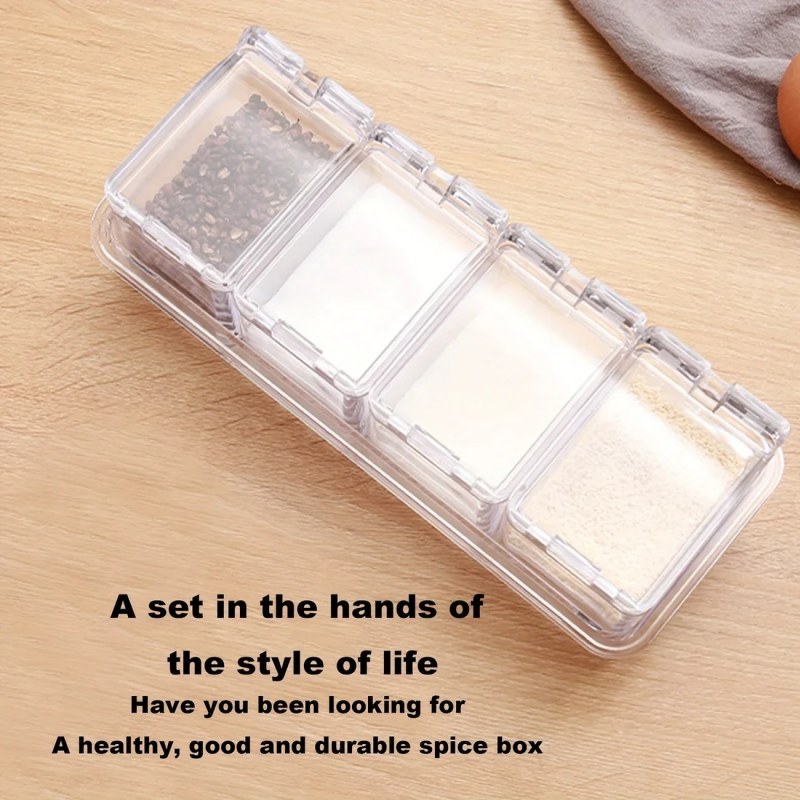 4 Grids Kitchen Transparent Seasoning Box Used For Salt Sugar And Pepper Clear Acrylic Seasoning Box
