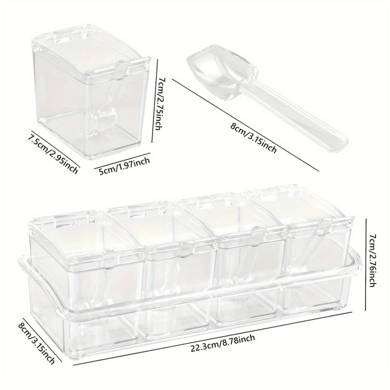 4 Grids Kitchen Transparent Seasoning Box Used For Salt Sugar And Pepper Clear Acrylic Seasoning Box