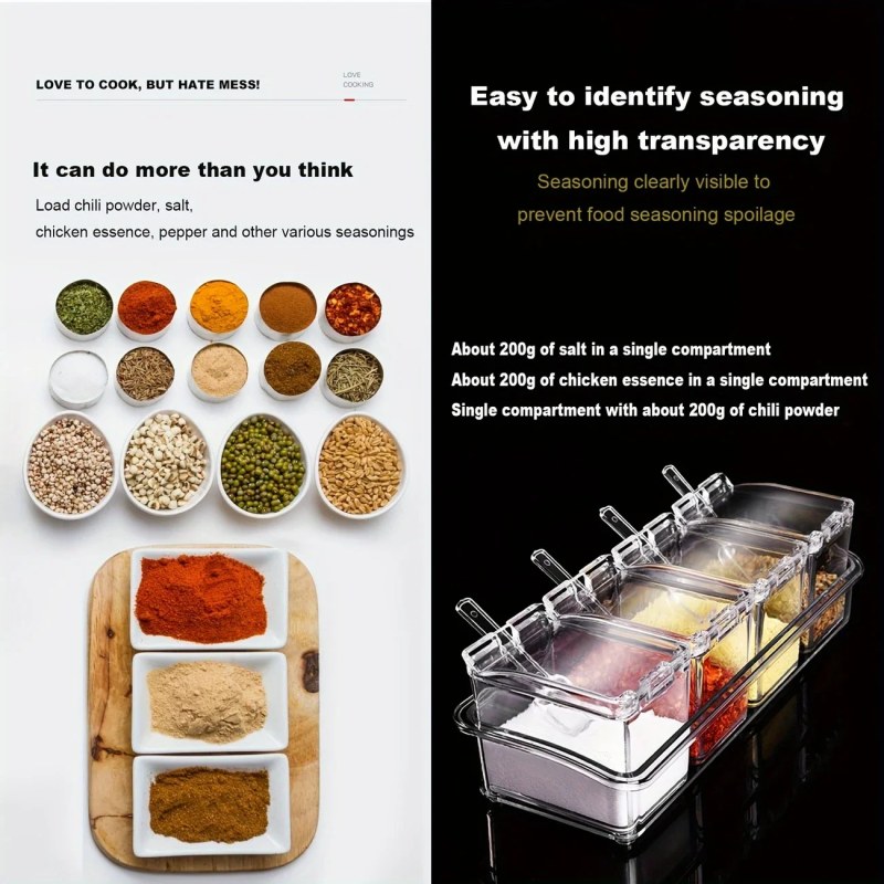 4 Grids Kitchen Transparent Seasoning Box Used For Salt Sugar And Pepper Clear Acrylic Seasoning Box