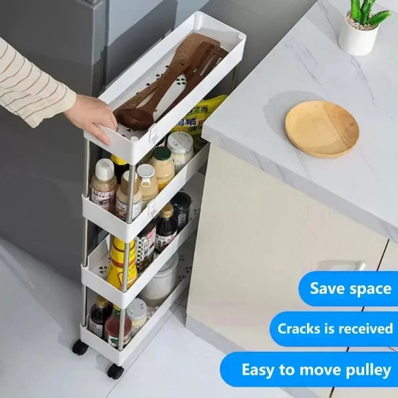Narrow Multi-Purpose Gap Storage Trolley – Movable Slim Rolling Organizer Cart for Kitchen & Bathroom