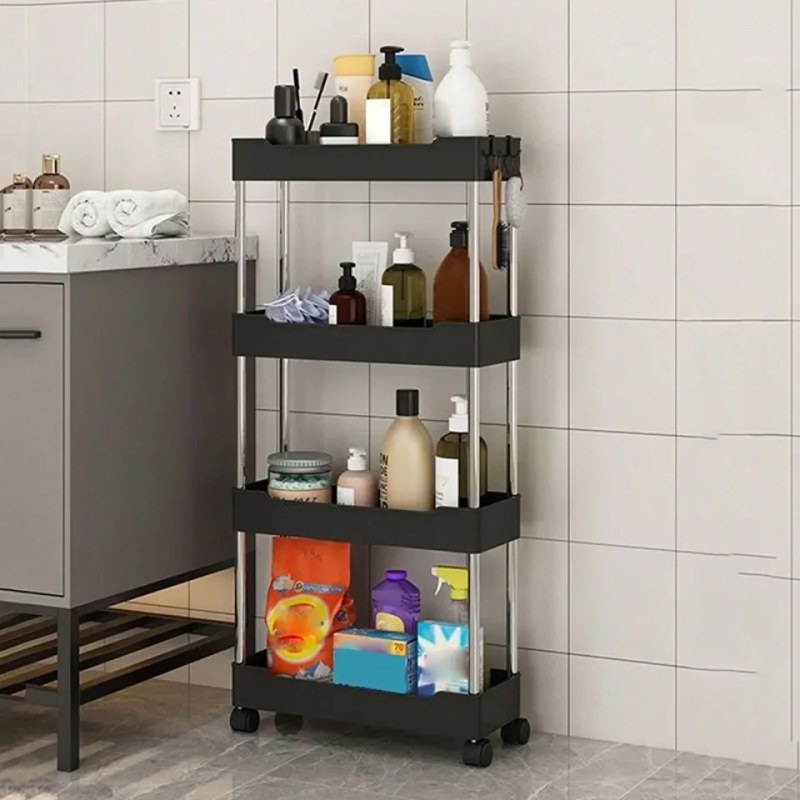 Narrow Multi-Purpose Gap Storage Trolley – Movable Slim Rolling Organizer Cart for Kitchen & Bathroom