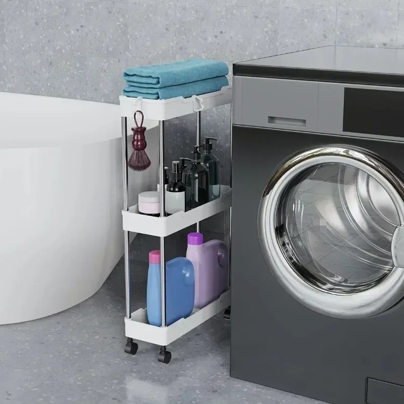 Narrow Multi-Purpose Gap Storage Trolley – Movable Slim Rolling Organizer Cart for Kitchen & Bathroom