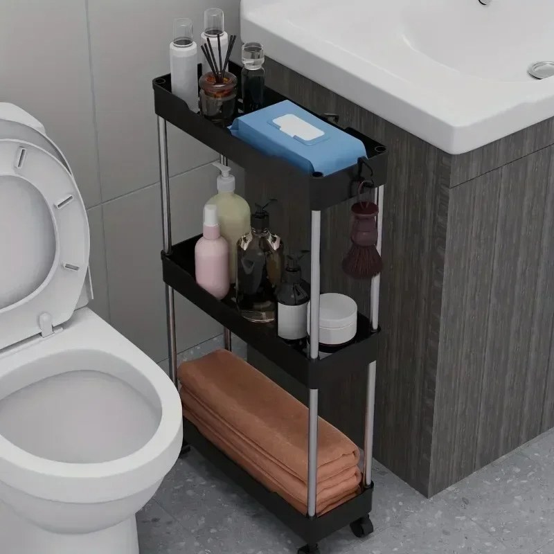 Narrow Multi-Purpose Gap Storage Trolley – Movable Slim Rolling Organizer Cart for Kitchen & Bathroom