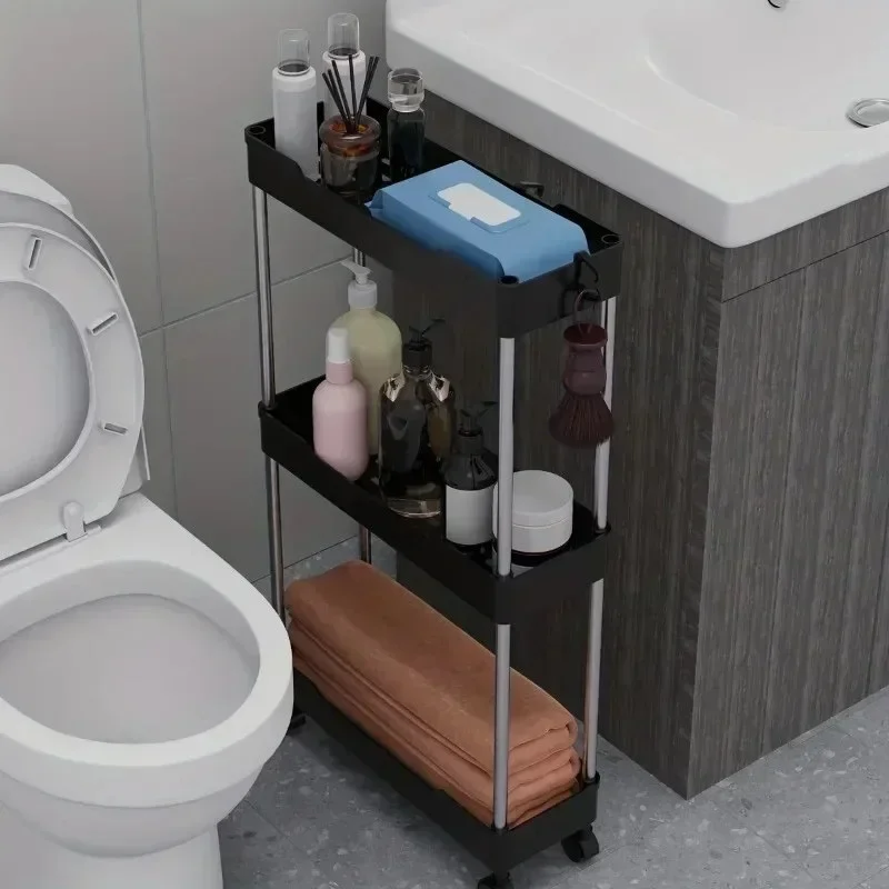 Narrow Multi-Purpose Gap Storage Trolley – Movable Slim Rolling Organizer Cart for Kitchen & Bathroom