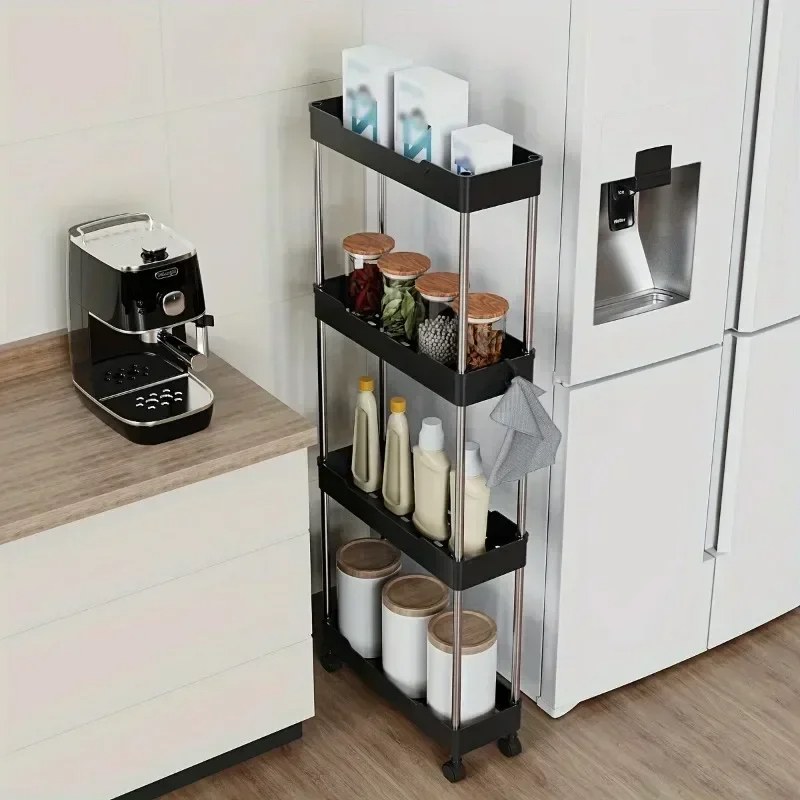 Narrow Multi-Purpose Gap Storage Trolley – Movable Slim Rolling Organizer Cart for Kitchen & Bathroom