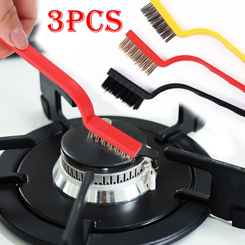3Pcs Gas Stove Cleaning Wire Brush Set | Multi-Purpose Kitchen Cleaning Brushes