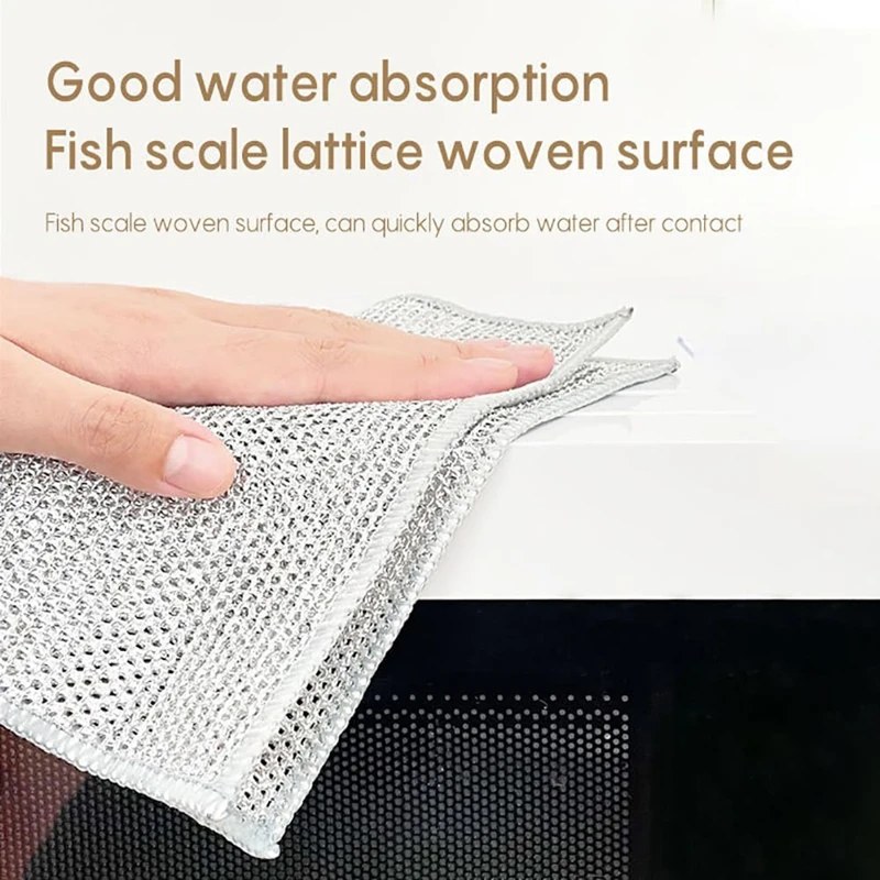 10Pcs Double Layer Magic Dishwashing Towel | Metal Steel Wire Cleaning Cloth for Kitchen