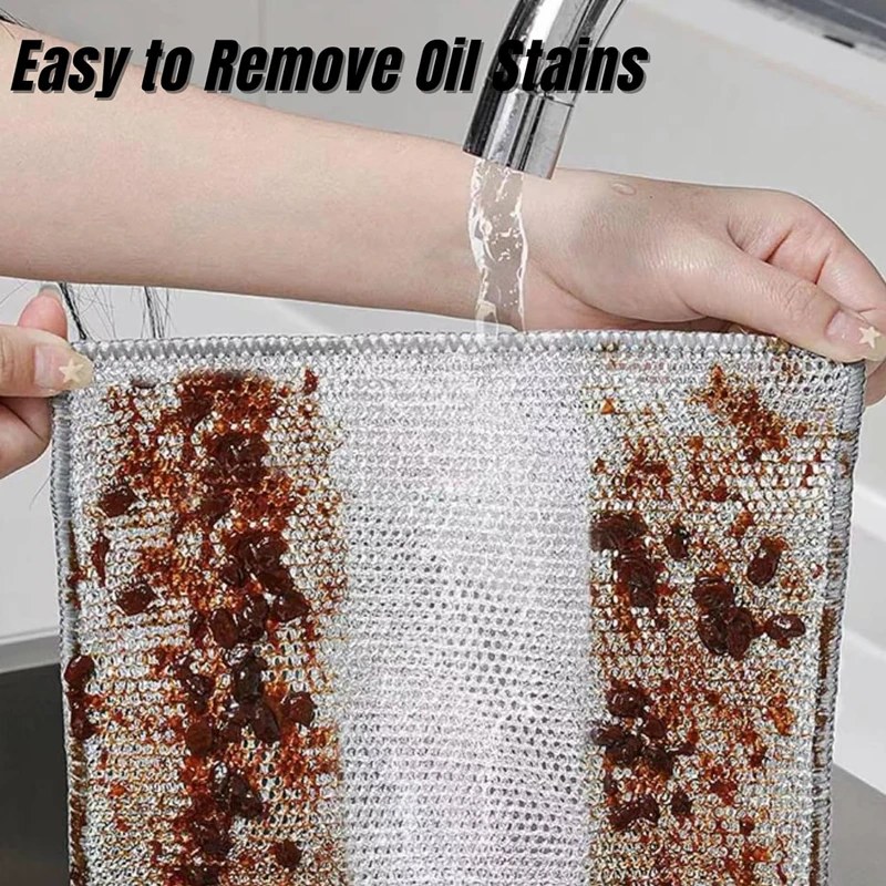 10Pcs Double Layer Magic Dishwashing Towel | Metal Steel Wire Cleaning Cloth for Kitchen