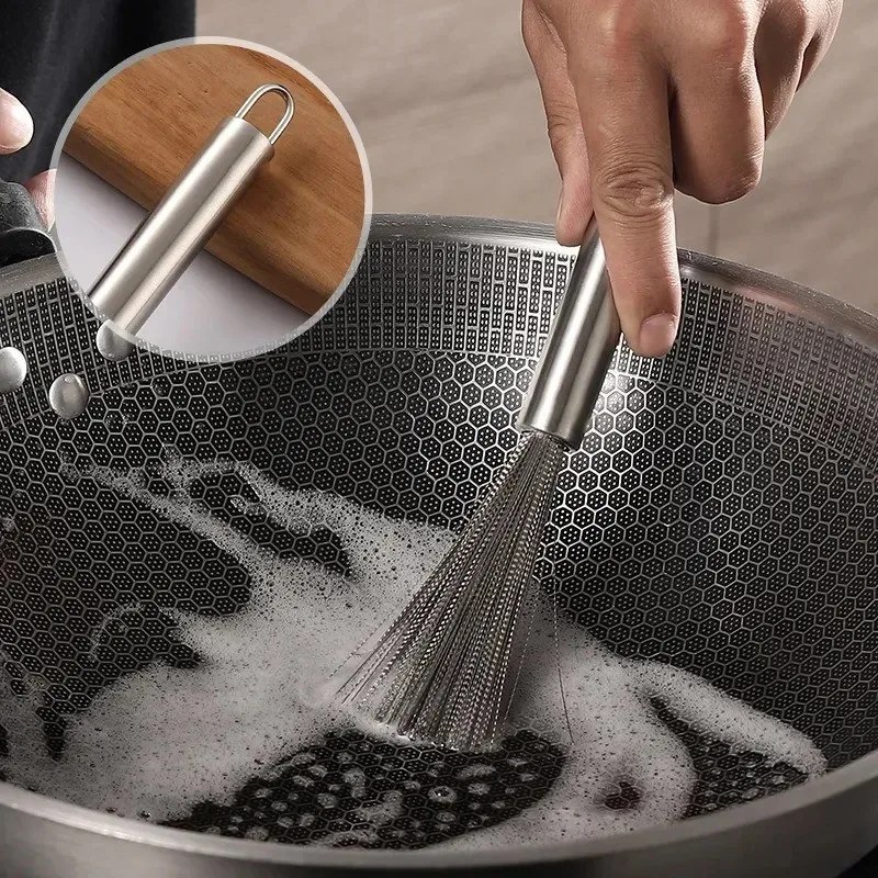 Long Handle Stainless Steel Kitchen Scrubbing Broom – Heavy Duty Pot, Pan & Sink Cleaning Brush- 000979