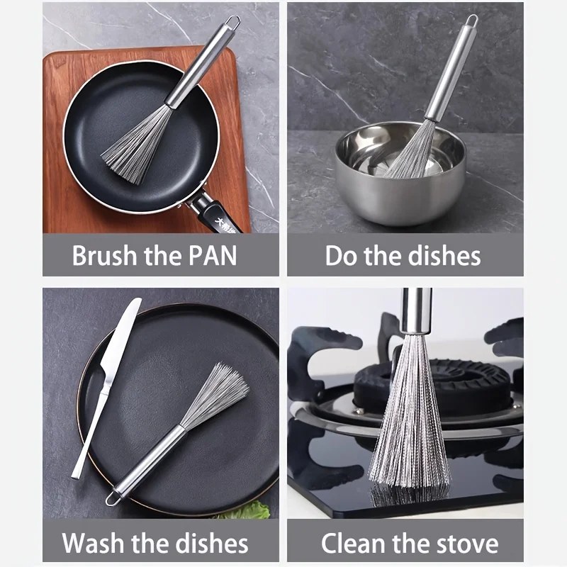Long Handle Stainless Steel Kitchen Scrubbing Broom – Heavy Duty Pot, Pan & Sink Cleaning Brush- 000979