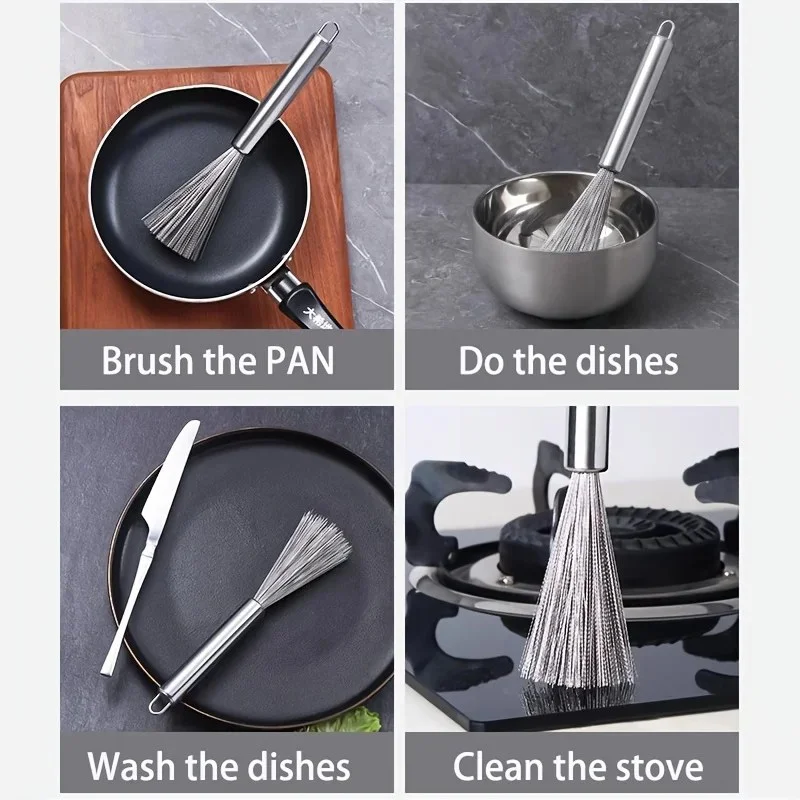 Long Handle Stainless Steel Kitchen Scrubbing Broom – Heavy Duty Pot, Pan & Sink Cleaning Brush- 000979