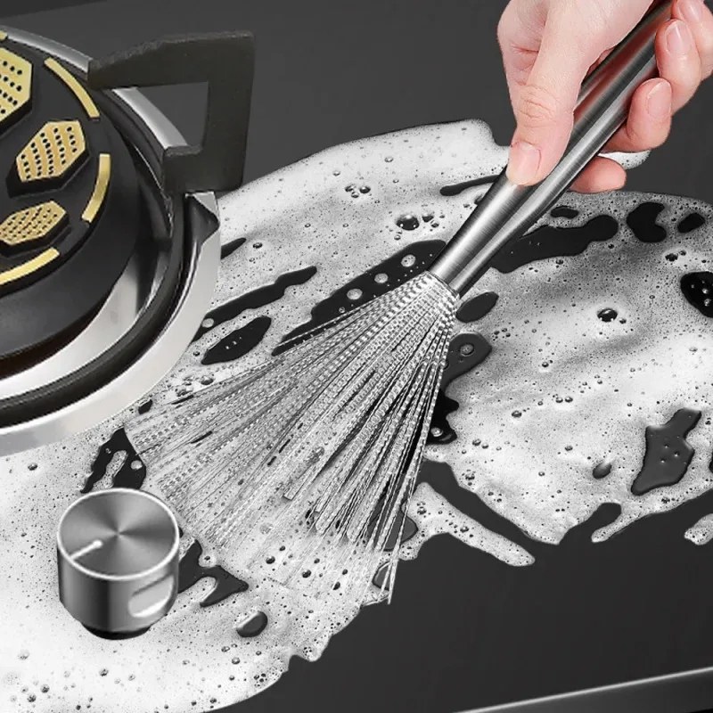 2pcs Long Handle Stainless Steel Kitchen Scrubbing Broom – Heavy Duty Pot, Pan & Sink Cleaning Brush- 000979