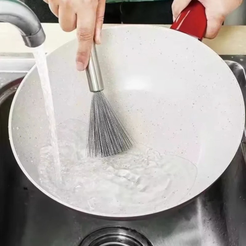 2pcs Long Handle Stainless Steel Kitchen Scrubbing Broom – Heavy Duty Pot, Pan & Sink Cleaning Brush- 000979