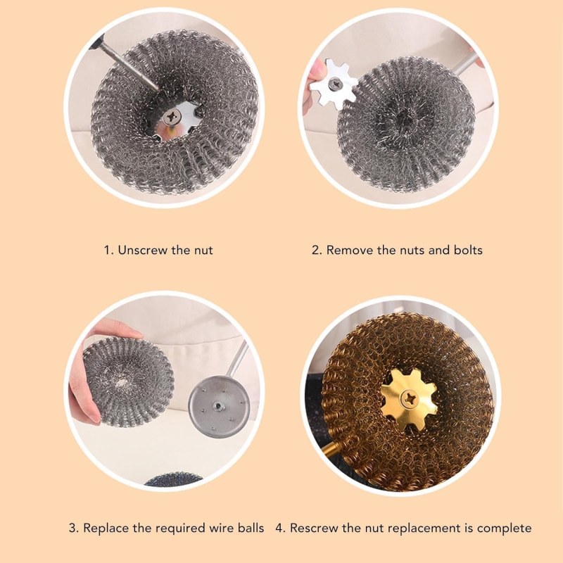 304 Stainless Steel Steel Wool Pot Scrubber with Long Handle & Free Wall Hooks_000983