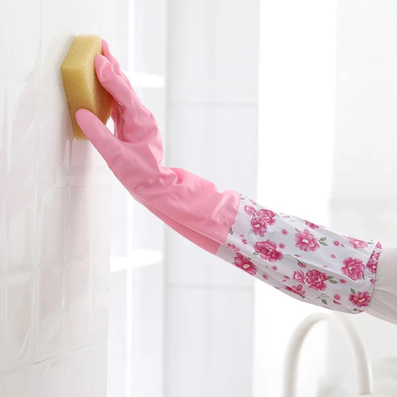 1 Pair Reusable Cleaning Gloves – Waterproof Non-Slip Kitchen & Dishwashing Gloves with Plush Liner