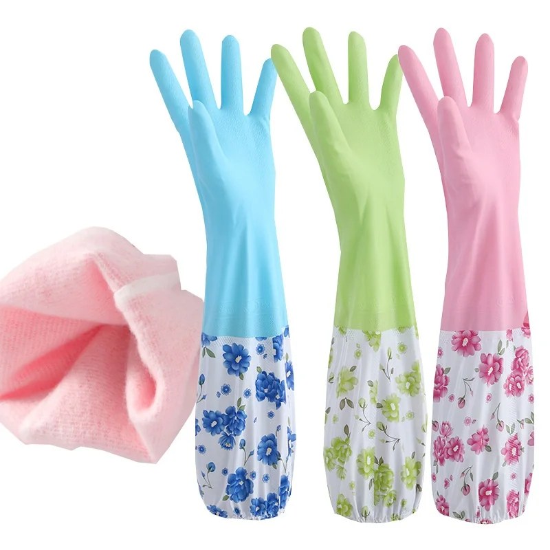1 Pair Reusable Cleaning Gloves – Waterproof Non-Slip Kitchen & Dishwashing Gloves with Plush Liner
