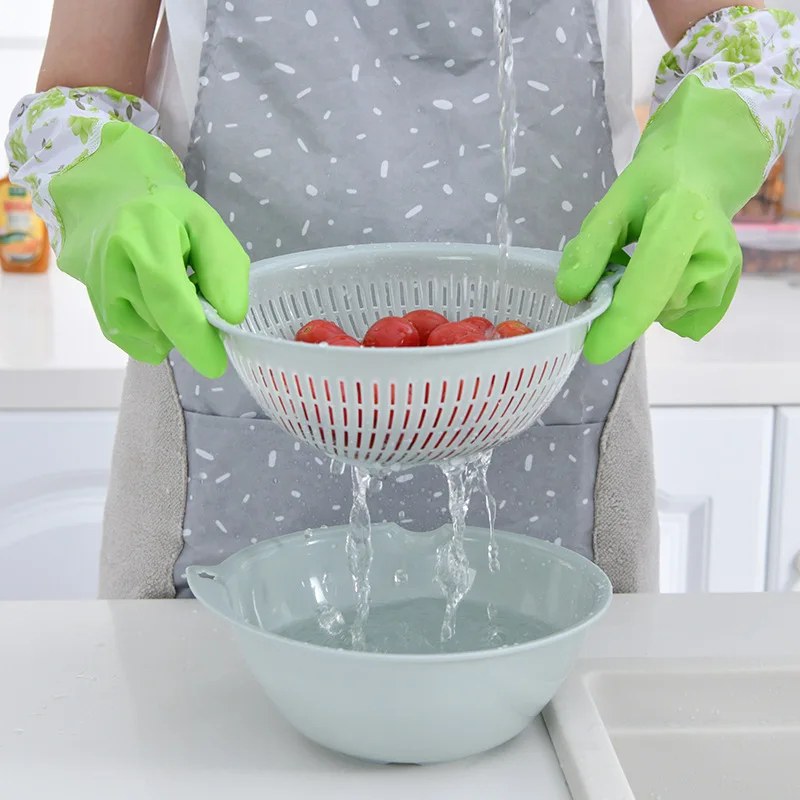 1 Pair Reusable Cleaning Gloves – Waterproof Non-Slip Kitchen & Dishwashing Gloves with Plush Liner