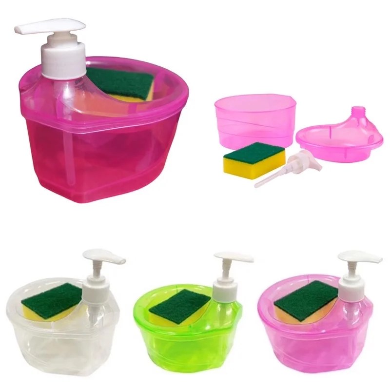 Creative Kitchen Dish Soap Dispenser with Sponge – Liquid Soap Pump & Dishwashing Storage Container