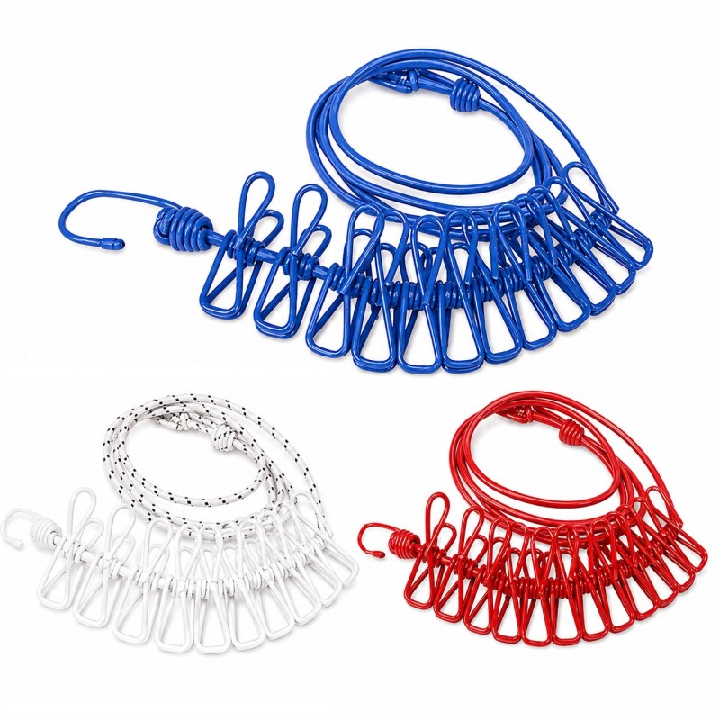 Portable Retractable Clothesline with 12 Clips – 9 Meter Elastic Clothes Drying Rope_000972