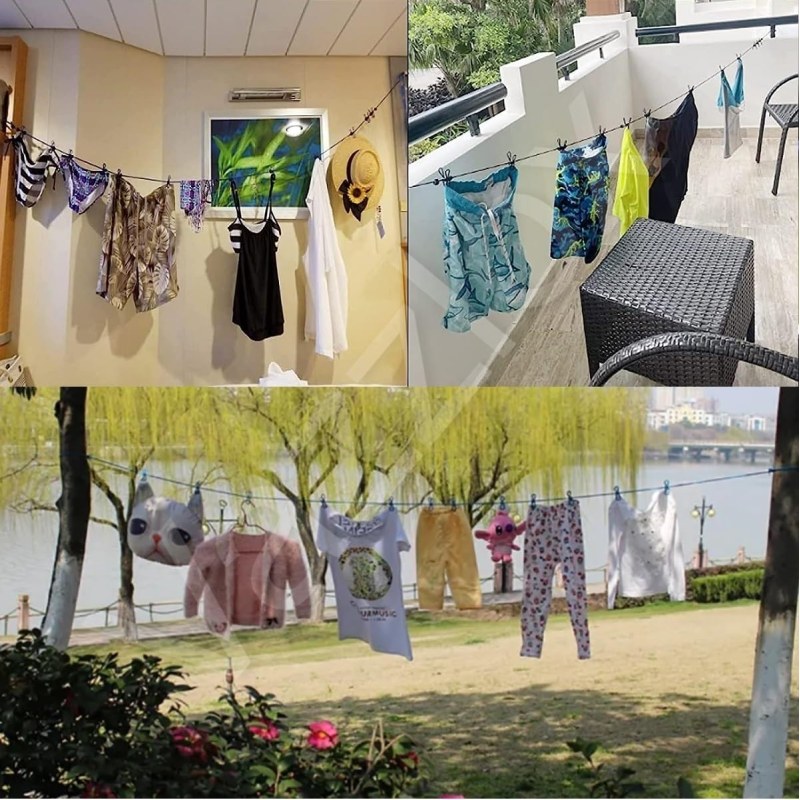 Portable Retractable Clothesline with 12 Clips – 9 Meter Elastic Clothes Drying Rope_000972