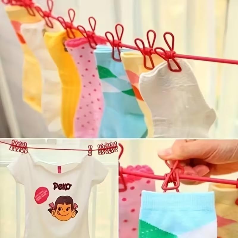 Portable Retractable Clothesline with 12 Clips – 9 Meter Elastic Clothes Drying Rope_000972