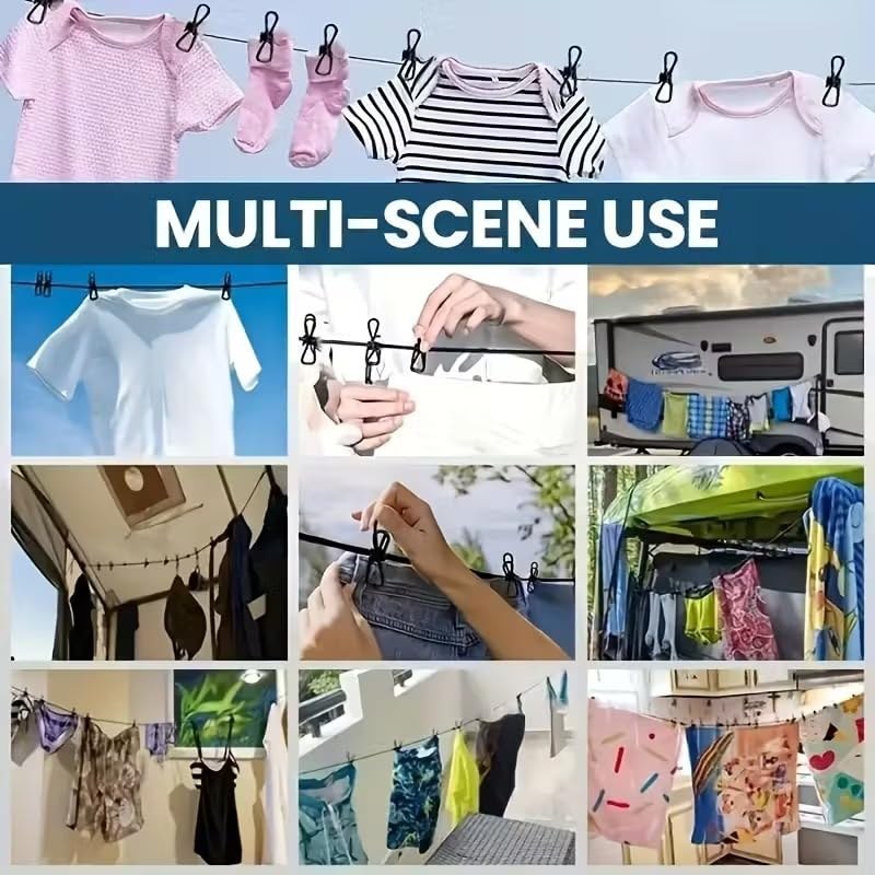 Portable Retractable Clothesline with 12 Clips – 9 Meter Elastic Clothes Drying Rope_000972