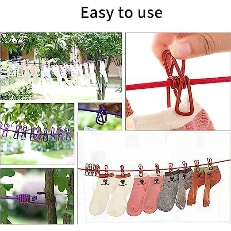 Portable Retractable Clothesline with 12 Clips – 9 Meter Elastic Clothes Drying Rope_000972