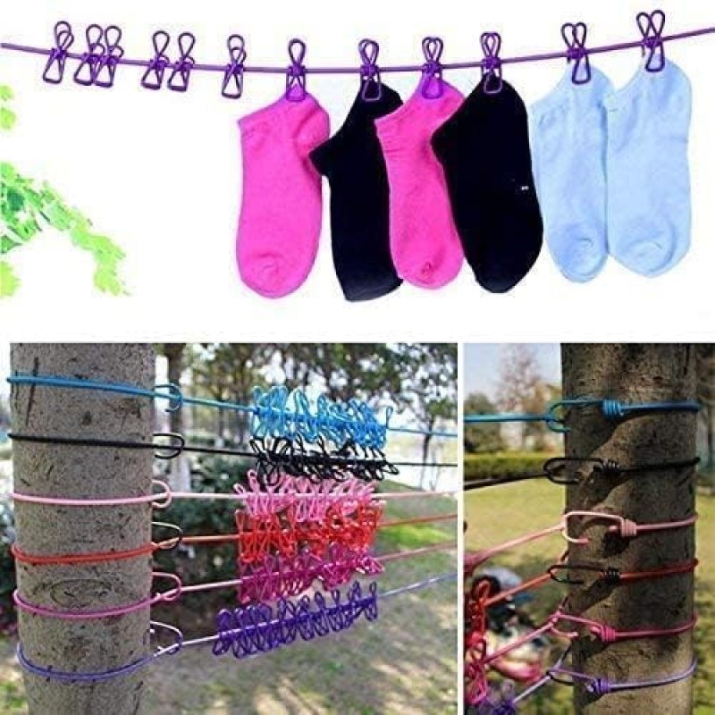 Portable Retractable Clothesline with 12 Clips – 9 Meter Elastic Clothes Drying Rope_000972