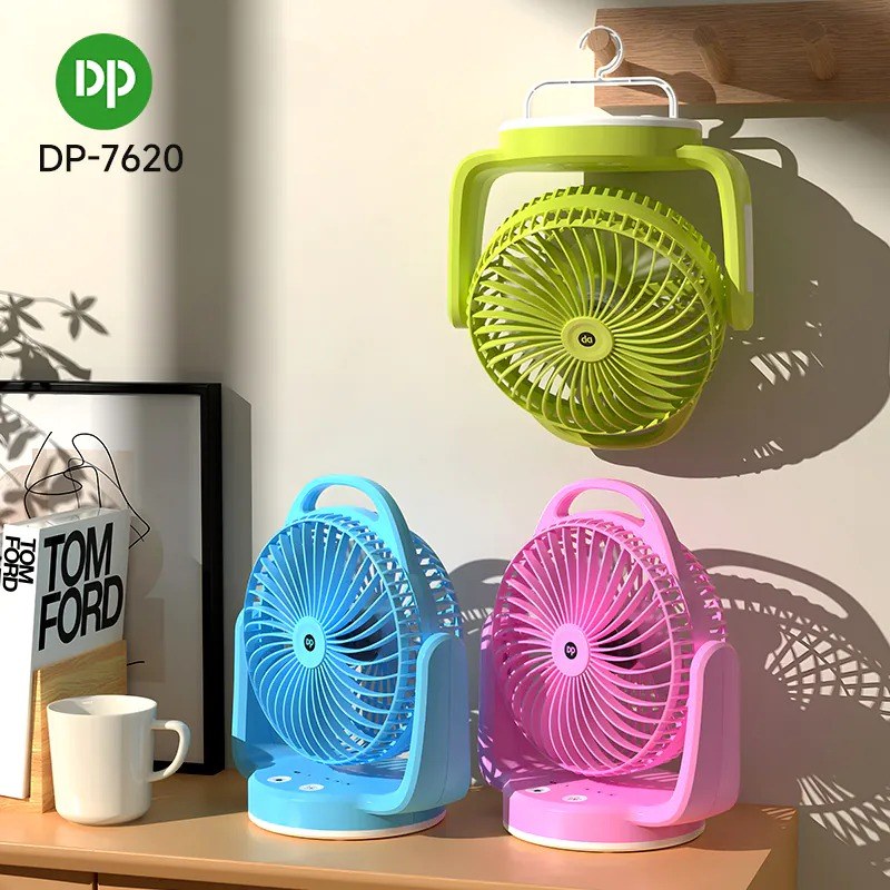  DP-7620 Rechargeable Desktop Fan with Light and Hook
