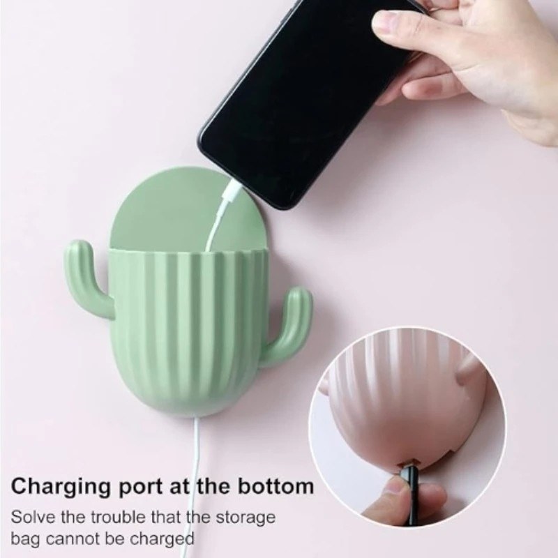 1Pc Self-Adhesive Cactus Toothbrush Holder with Drain Shelf
