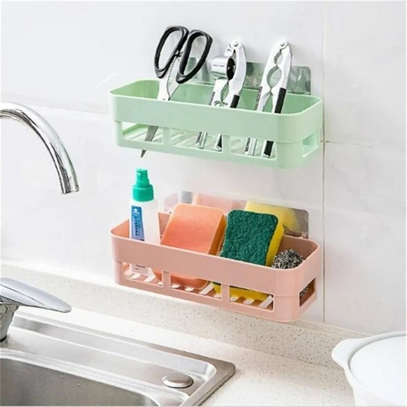 Bathroom Adhesive Shelf Organizer – Wall-Mounted Shampoo, Soap & Gel Storage Basket