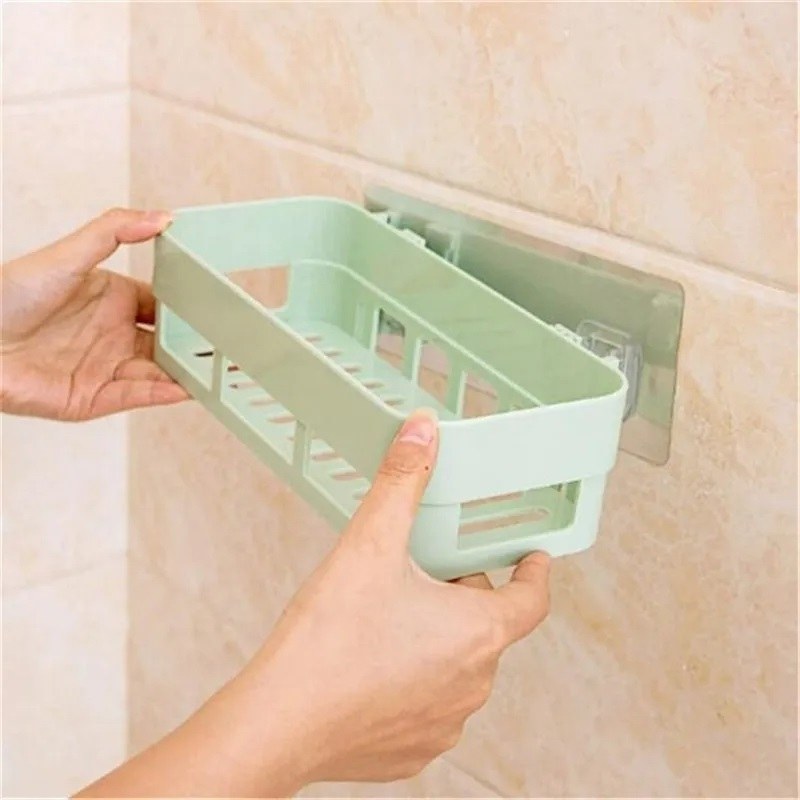 Bathroom Adhesive Shelf Organizer – Wall-Mounted Shampoo, Soap & Gel Storage Basket