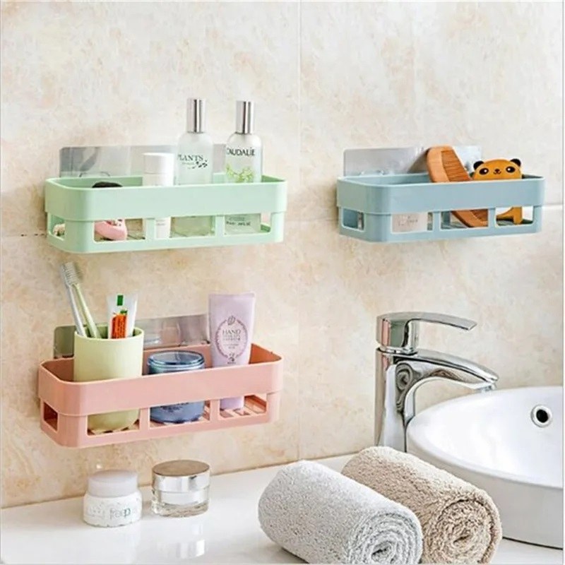 Bathroom Adhesive Shelf Organizer – Wall-Mounted Shampoo, Soap & Gel Storage Basket
