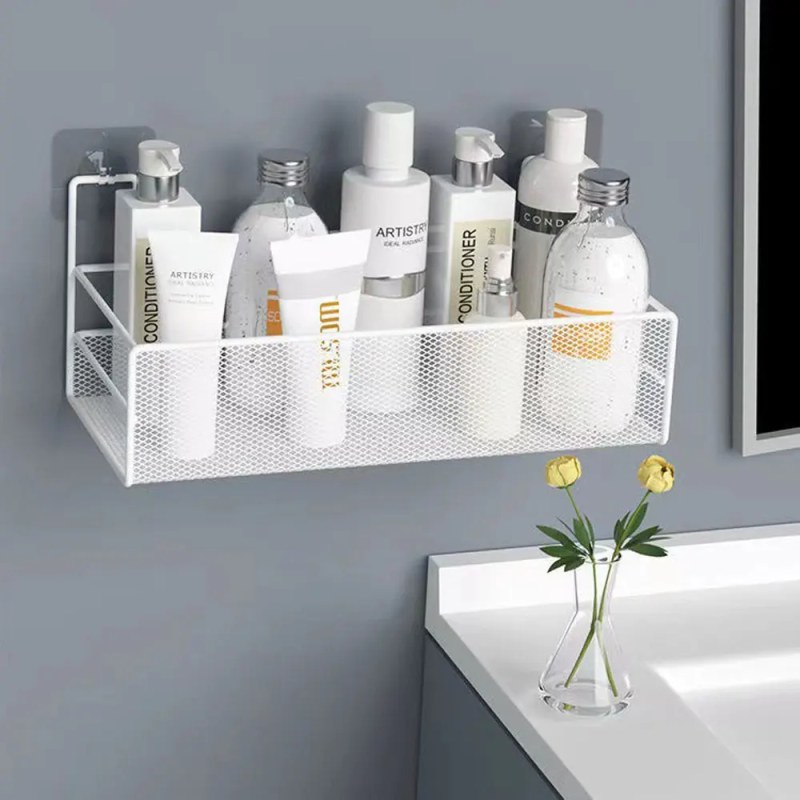Metal Bathroom Wall Mounted Storage Rack – Shower Caddy Organizer Shelf