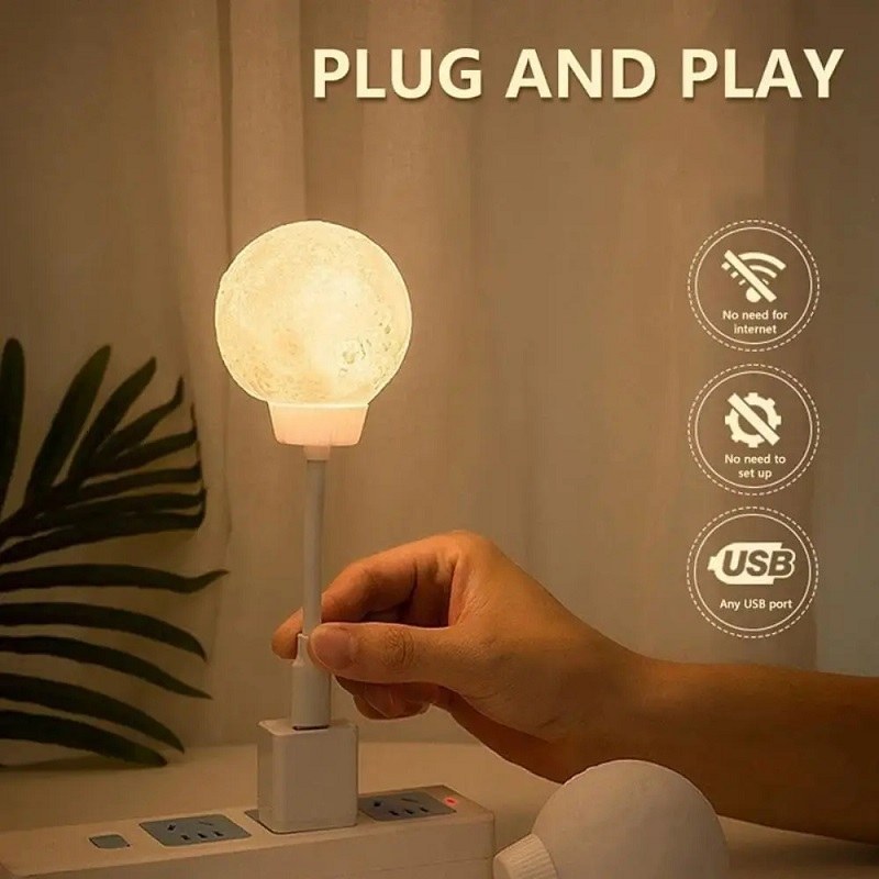 Smart Voice Control Moon Lamp 25cm – 3 Lighting Modes LED Night Light with Brightness, Color & Timer Control