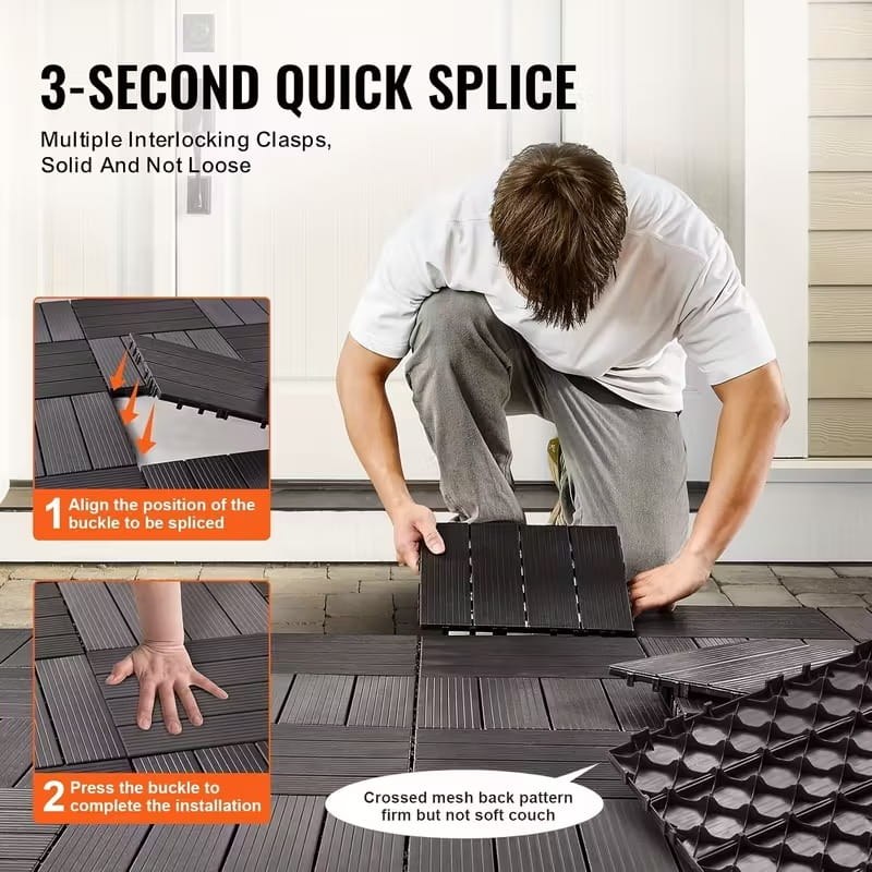 6Pcs Heavy Duty Interlocking Plastic Floor Tiles 12×12 Inch – Waterproof Modular Floor Mat