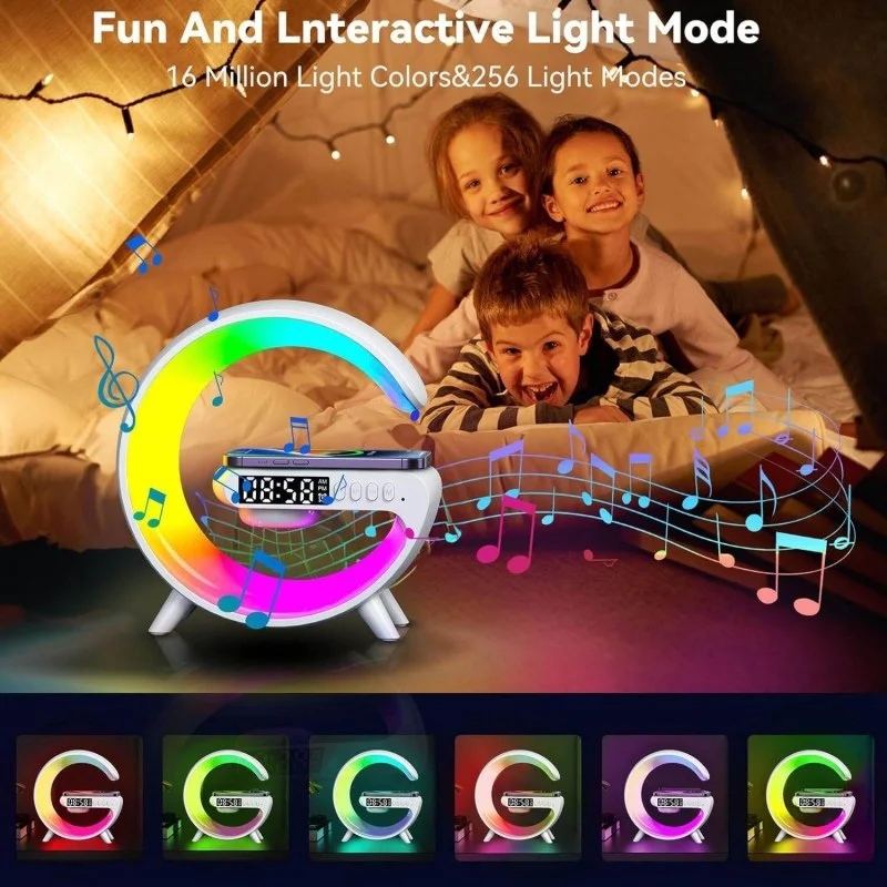 5-in-1 Smart Wireless Charger Table Lamp | Bluetooth Speaker, Alarm Clock & RGB Night Light