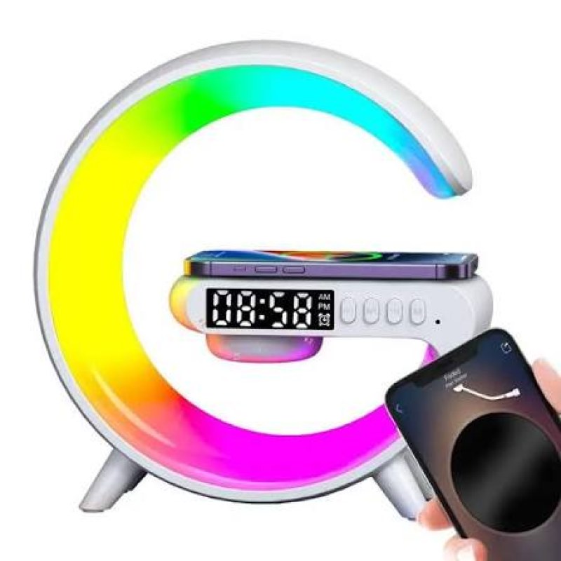 5-in-1 Smart Wireless Charger Table Lamp | Bluetooth Speaker, Alarm Clock & RGB Night Light